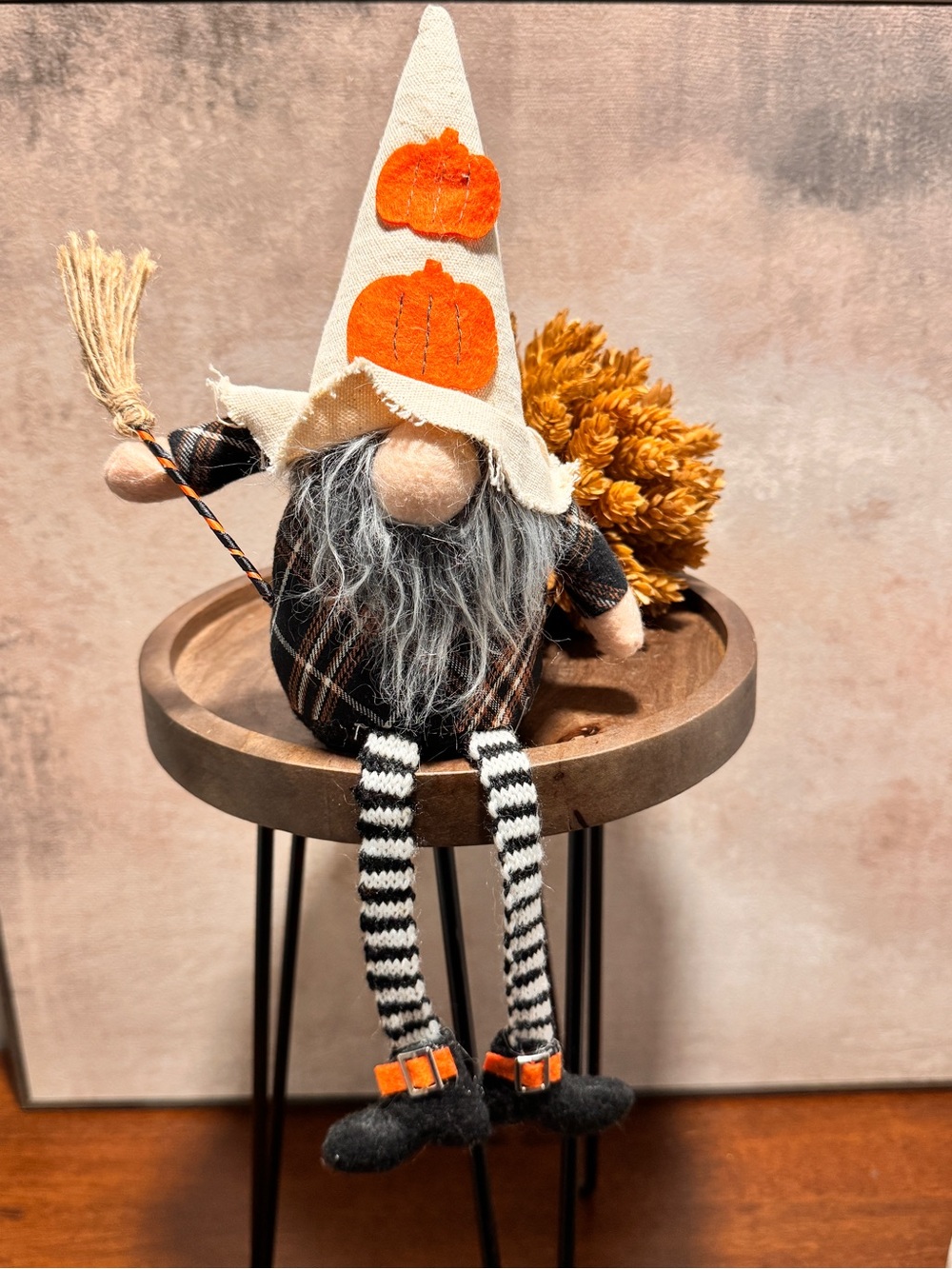 Halloween Gnome Shelf Sitter Witch Pumpkin Hat Dangling Legs Fall Decor
